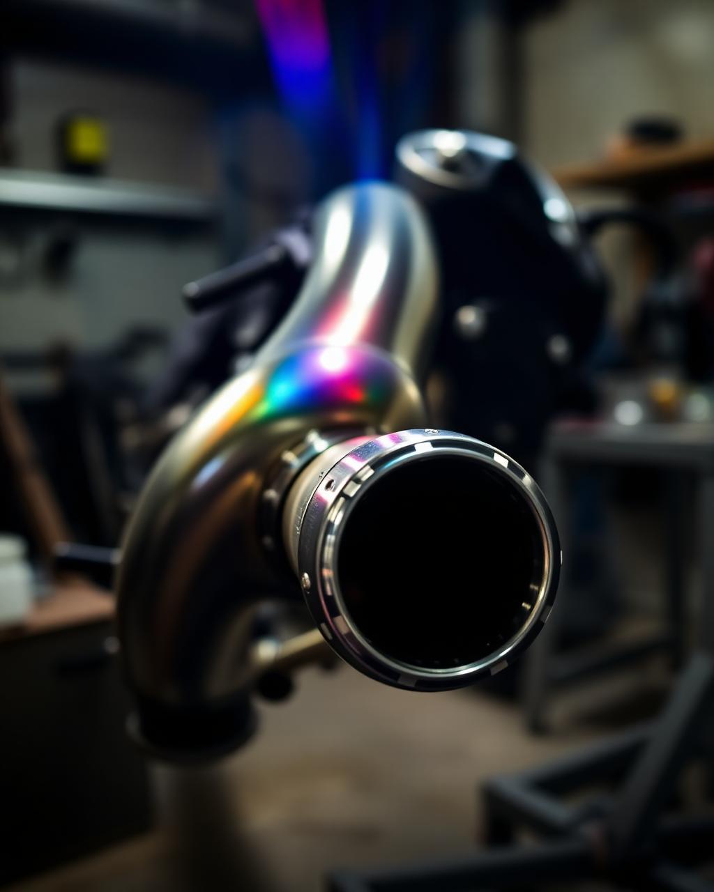Hand-welded motorcycle exhaust with titanium heat tint
